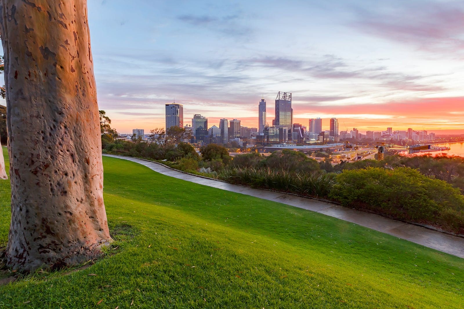 Scenic view of Perth city with river and skyline