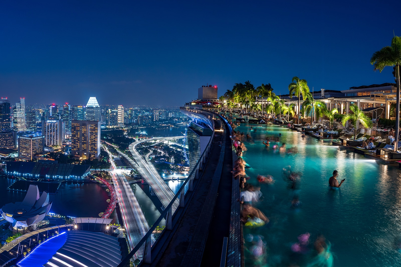 View of Marina Bay Sands hotel, Skypark and shopping complex in