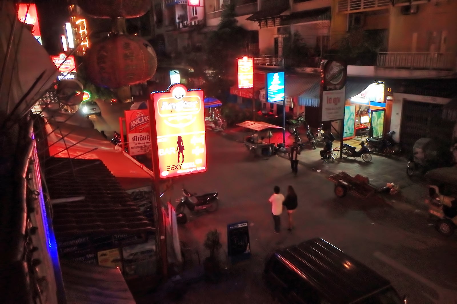 Travelling in the evening in Phnom Penh city around Toulkork and Russian  Blvd., 