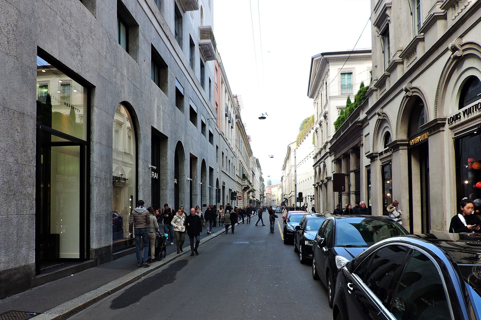 Milan,Italy Via Monte Napoleone Upscale Shopping Street With