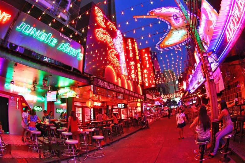 Night club Bar counter. Dance club's neon-lit interior. Modern