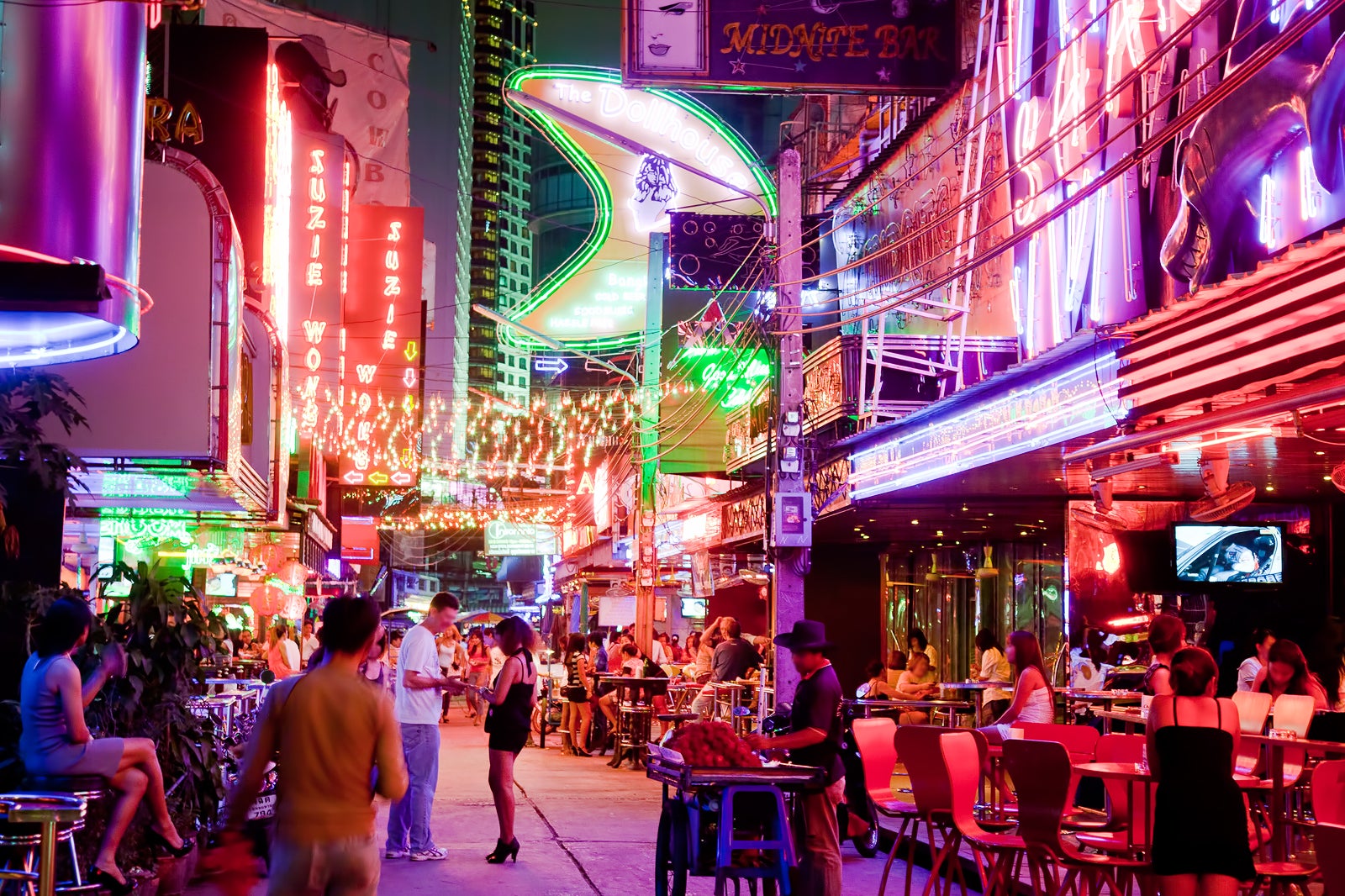 Night club Bar counter. Dance club's neon-lit interior. Modern